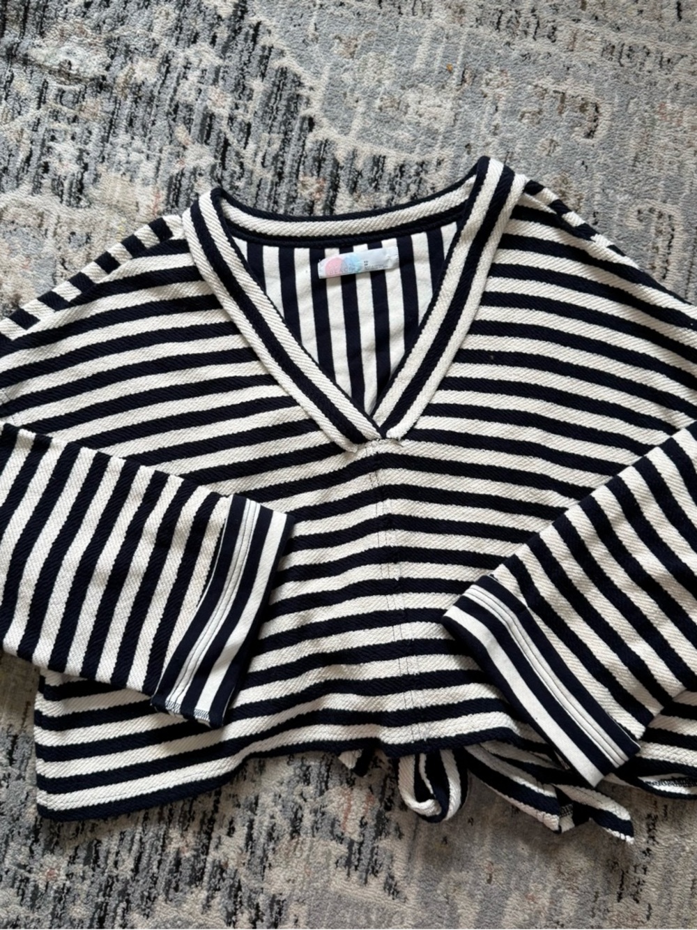 Free People Beach striped cotton tie back Longsleeve XS navy